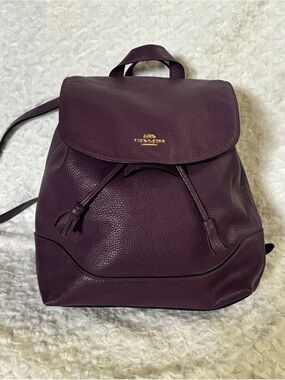 Coach Elle Pebbled Leather Drawstring Backpack with gold hardware